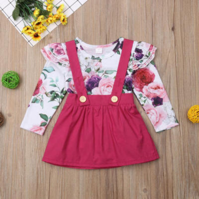 

Newborn Baby Girl Flower Cotton Tops Romper Suspender Skirt Dress Outfit Clothes