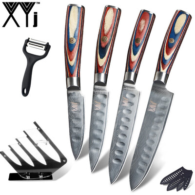 

XYj 6pcs Kitchen Knives Set vg10 Damascus Steel Blade Sharp Chef Slicing Utility Paring Knives