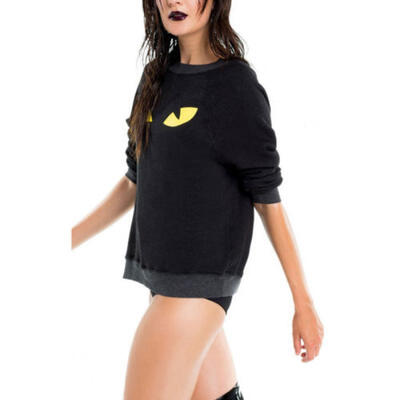 

UK CAT EYES SWEATER JUMPER TOP WOMENS FUN TUMBLR HIPSTER GRUNGE IM A CAT GOTH