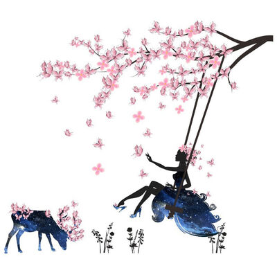 

UpperX Fairy Pink Flower Tree Branch Vinyl Wall Stickers Kids Decals Nursery Decor Art