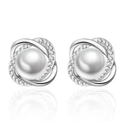 

White Imitation Pearl Stud Earrings For Female Ladies Cubic Zirconia Fashion Jewelry Womens Accessories J94