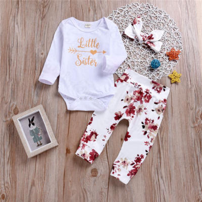 

3PCS Newborn Baby Girls Romper Bodysuit Jumpsuit Long Pant Outfits Set Clothes
