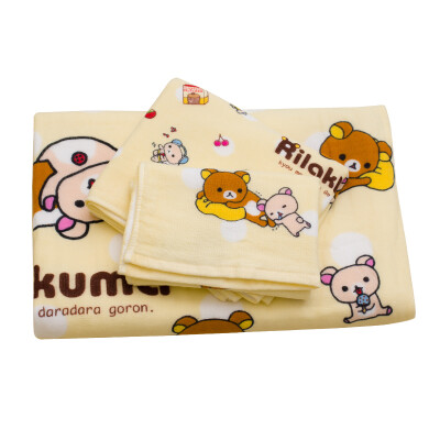 

Relaxed Bear (Rilakkuma) Towel Home Knit Gauze Cotton Class A Baby Cartoon Cute Square Towel Towel Towel 3pcs Children Urban White Collar Yellow