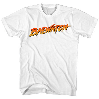 

Baywatch 90s Drama Beach Patrol Lifeguard Baewatch Logo White Adult T-Shirt Tee