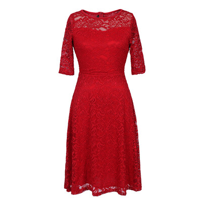 

Summer New Style Lace Sheer Summer Sexy Party Half Sleeve Women A-Line Dress