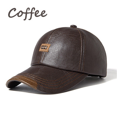 

Vintage PU Leather Baseball Cap Mens Winter Outdoor Sports Hats Adjustable