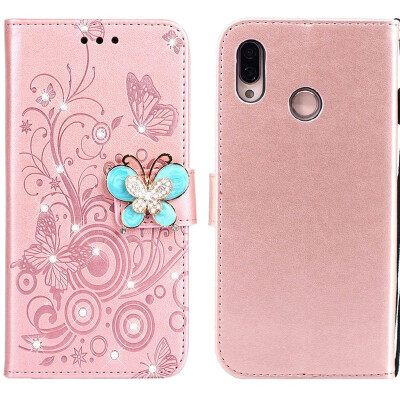 

MOONCASE Huawei P20 Lite Butterfly Rhinestone Embossed Leather Case - Rose Gold