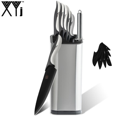 

XYj 8 Pcs Kitchen Cooking Stainless Steel Knives Tools Black Blade Paring Utility Santoku Chef Slicing Bread Kitchen Accessories