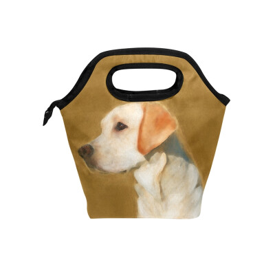 

Lunch Tote Bag White Dog Travel Picnic Insulated Lunch Handbags Portable Zipper Lunch Bag Box