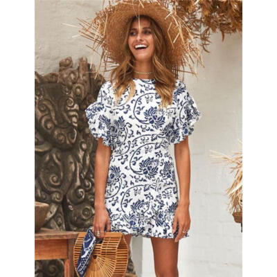 

Summer Women Boho Short Mini Maxi Evening Party Beach Dress Floral Sundress FR