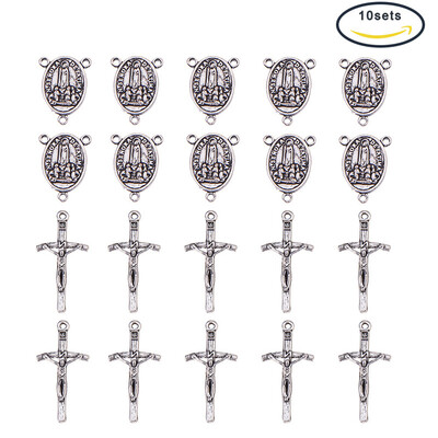 

PH PANDAHALL 10 Sets Tibetan Style Rosary Cross Center Cross Pendants Oval Chandelier Links