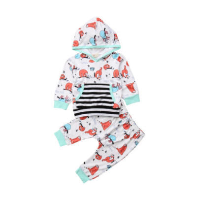 

Cotton Newborn Baby Girls Boys Hoodies Top Long Pants 2Pcs Outfits Clothes AU