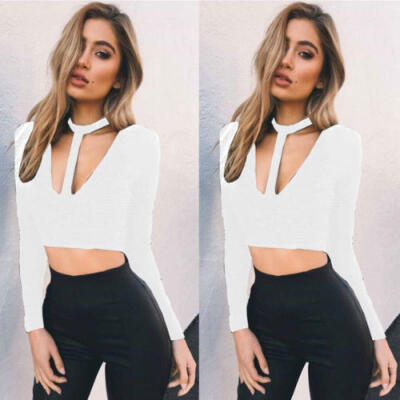 

Fashion Women Sexy Slim Casual V Neck Shirt Crop Tops Blouse Ladies Party Top