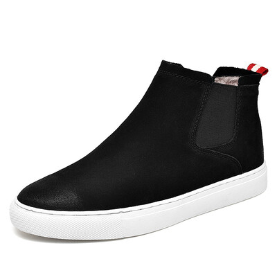 

Leather solid color mens shoes casual tide shoes sleeve large size cotton boots
