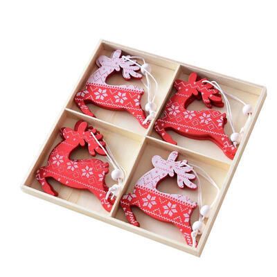 

UpperX 8pcs Xmas Hanging Wooden Reindeer Ornaments Christmas Tree Decorations red&White 8cm315 inch
