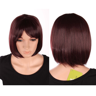 

Short Bob Hair Wigs Straight with Flat Bangs Synthetic Colorful Cosplay Daily Party Wig for Women