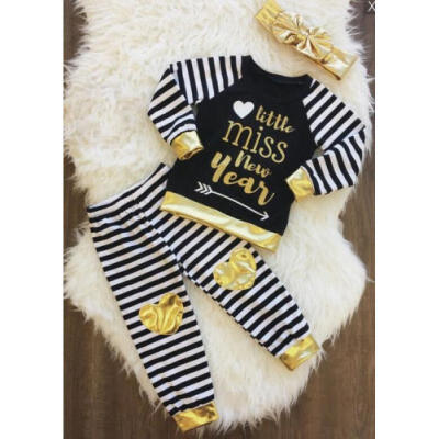 

3pcs Toddler Baby Boy Girl T-shirt Striped Pants Outfits Clothes Set US Stock