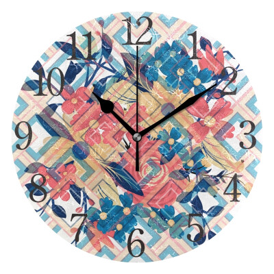 

Wall Clock Arabic Numerals Design Floral In The Square Round