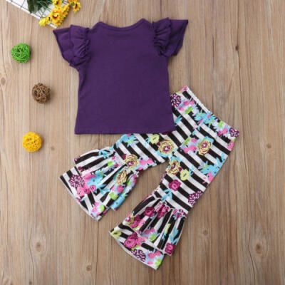 

2PCS Toddler Girls Kids Ruffle T-Shirt Floral Pants Leggings Outfits Clothes