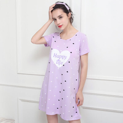 

Antarctic (Nanjiren) brassiere skirt ladies home clothing short sleeve no steel ring chest pad cotton women pajamas night skirt home service N675X20062-1 purple love