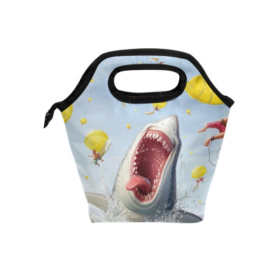 

Insulated Lunch Tote Bag Funny Shark Travel Picnic Lunch Handbags Portable Zipper Lunch Bag Box