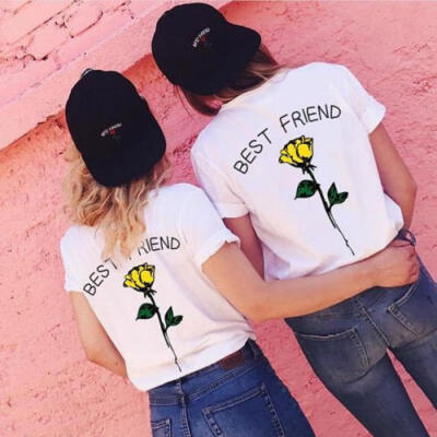 

Summer Womens BEST FRIEND Floral Tops Blouse Ladies Short Sleeve T-Shirt S-3XL