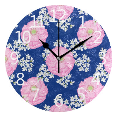 

Wall Clock Arabic Numerals Design Cute Pink Poppies Round