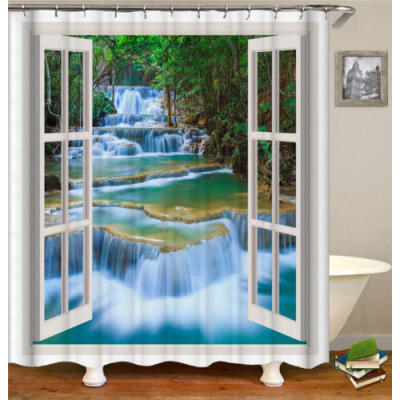 

Polyester Waterproof Bathroom Shower Curtain Mermaid Panel Decor With 12 Hook