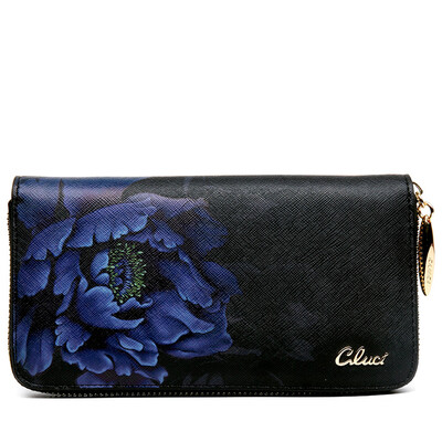 

Ke Lu Chi CLUCI long wallet female retro elegant printing hand bag leather zipper ladies handbag C30591 black