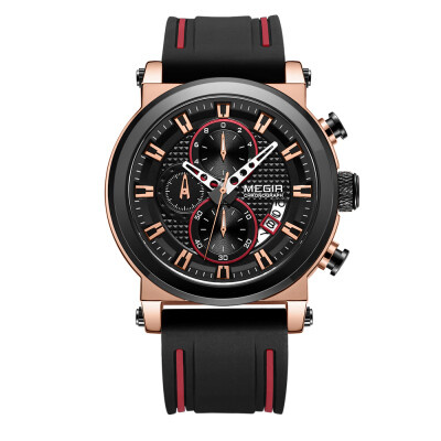 

MEGIR 2100 Men Watch Quartz Sport Simple Wristwatch Silicone Strap 3ATM Waterproof Calendar Chronograph Fashion Casual Male Multif