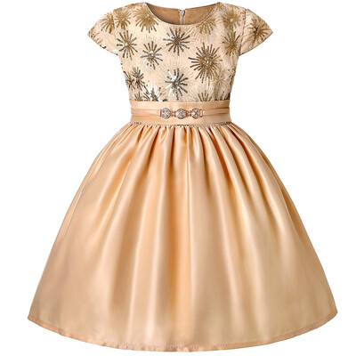 

Girls Gorgeous Navy A-line Sequins Pleated Dresses Red Cap-sleeve Champagne Party Dress Clothing