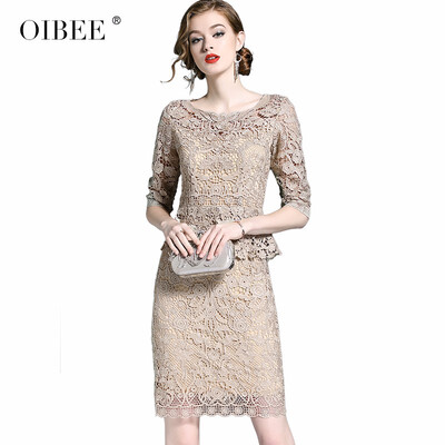 

OIBEE2018 summer womens new fashion fake two-piece embroidered slim slimming temperament ladies dress