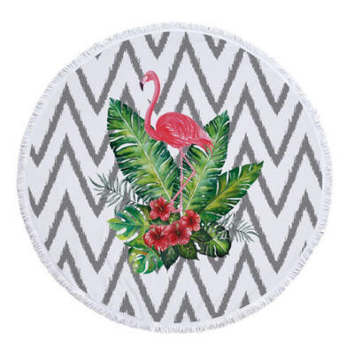 

Round Microfiber Flamingo Beach Towel Indian Tassels Swim Pool Blanket Yoga Mat