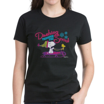 

CafePress - Snoopy And Woodstock Dashing Womens Dark T-Shirt - Womens Cotton T-Shirt