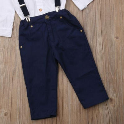 

Toddler Kid Baby Boy Long Sleeve White TopSuspender Trouser Overall Outfits Set