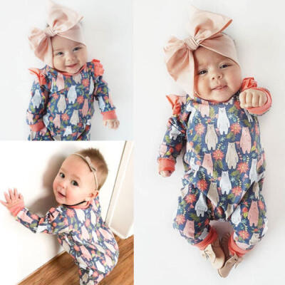 

UK 0-24Month Baby Girl Overalls Ruffle Jumpsuit Romper Long Pants Outfit Clothes