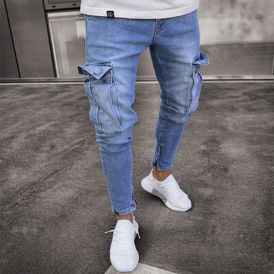 

Mens Stretchy Ripped Jeans Skinny Biker Jeans Destroyed Taped Slim Denim Pant MA
