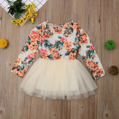 

Baby Girl Kid Party Tutu Lace Long Sleeve Floral Dress Wedding Birthday Princess