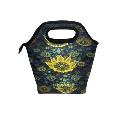

Insulated Lunch Tote Bag Glowing Flower Travel Picnic Lunch Handbags Portable Zipper Lunch Bag Box