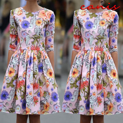 

US Womens Floral Casual Dress Ladies 34 Sleeve Cocktail Party Maxi Dress Skirt