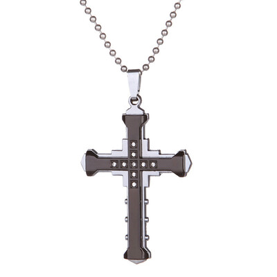 

Male Crystal Cross Pendant Stainless Steel Necklace Jewelry For Men Mens Accessory