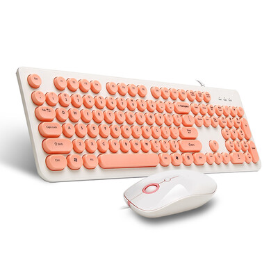 

Wired Keyboard&Mouse Combo Fashion Keyboard with Round Keycaps&Cute Mouse for Girls