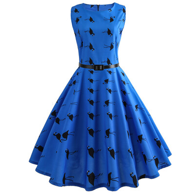

Hepburn Vintage Series Women Dress Spring And Summer Fashion Floral Printing Design Sleeveless Belt Retro Corset Dress