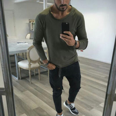 

Mens Slim Fit O Neck Long Sleeve Muscle Tee Shirts Casual T-shirt Tops Blouse A