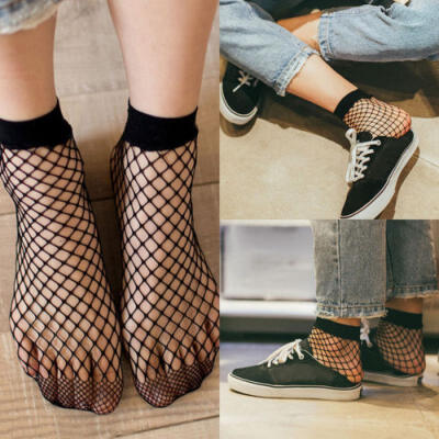 

Woman Ruffle Fishnet Ankle High Mesh Lace Fish Net Short Socks with Bow Tie