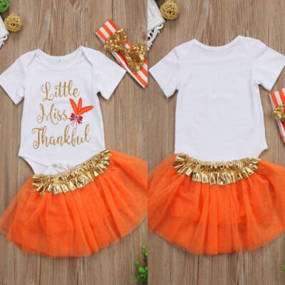 

0-2T Newborn Baby Girls Thanksgiving Romper Bodysuit Tutu Skirt 3Pcs Outfits Set