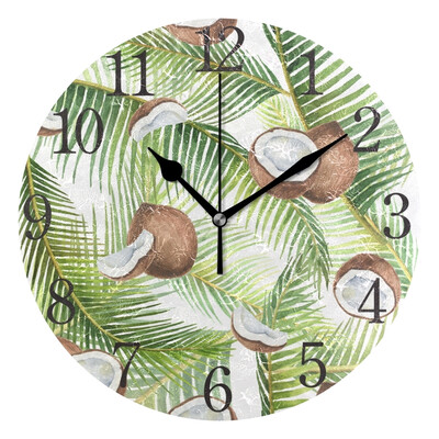 

Wall Clock Leaves And Coconuts Round Wall Clock Arabic Numerals Design