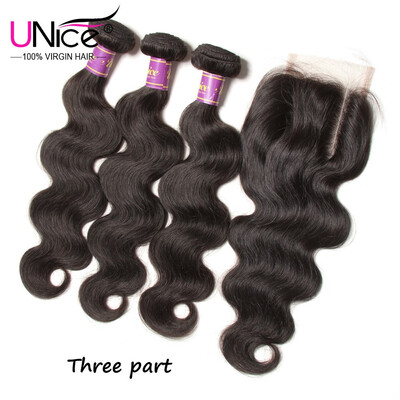 

UNice Malaysian Virgin Hair Body Wave 100 Human Hair Bundles with Closure