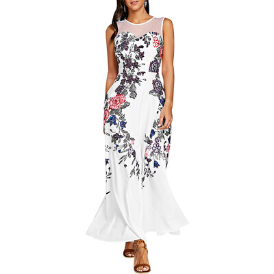 

Mesh Insert Floral Print Maxi Dress
