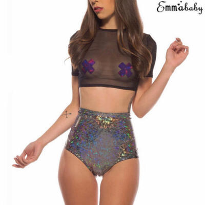 

Emmababy Sexy Women Laser Wet Look Shorts Shiny Dance Party Hot Pants Clubwear